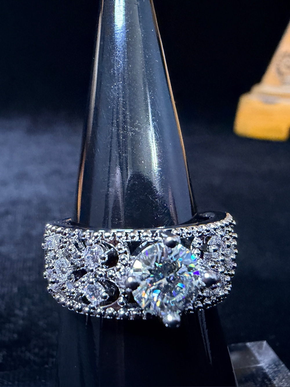 1CT GRA Round White Moissanite Prong Pavé Engagement Ring 14K WG  Adjustable 5-9